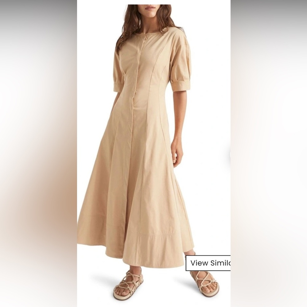 Heritage Tan Midi Dress with Button Detail